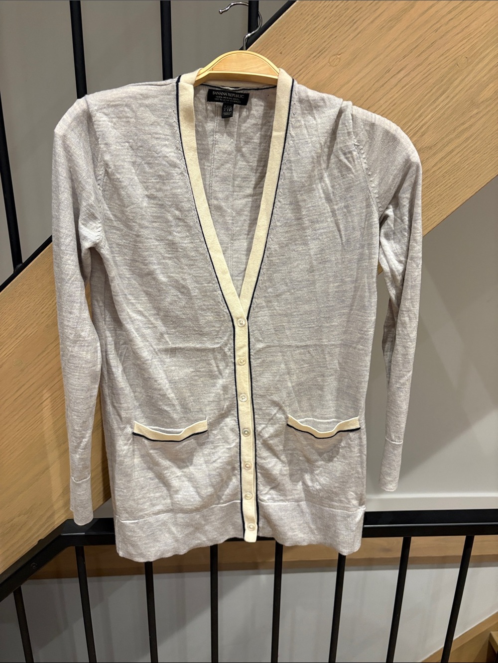 Banana Republic Light Gray Cardigan with Cream Trim
